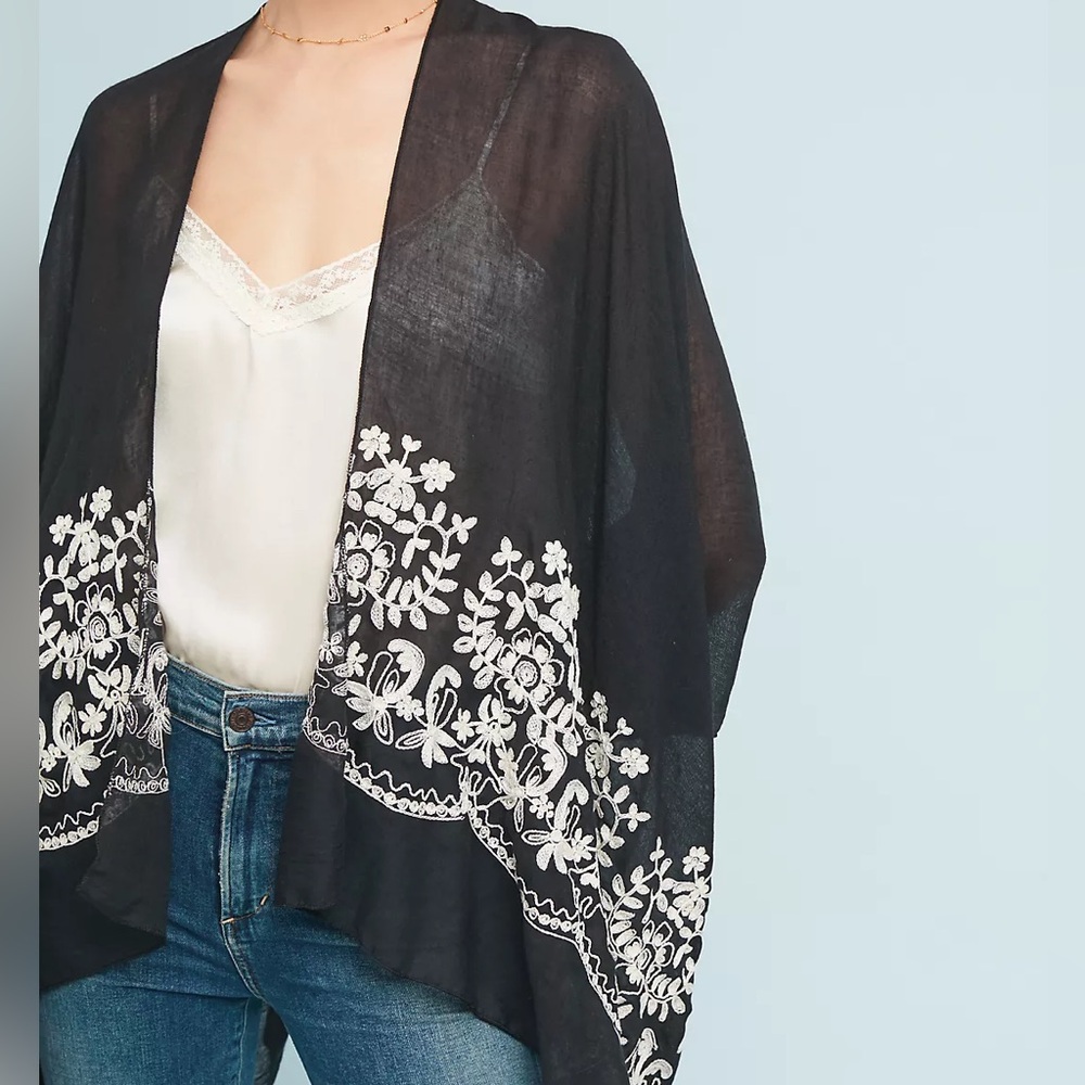 Anthropologie Black Adelisa Embroidered Kimono